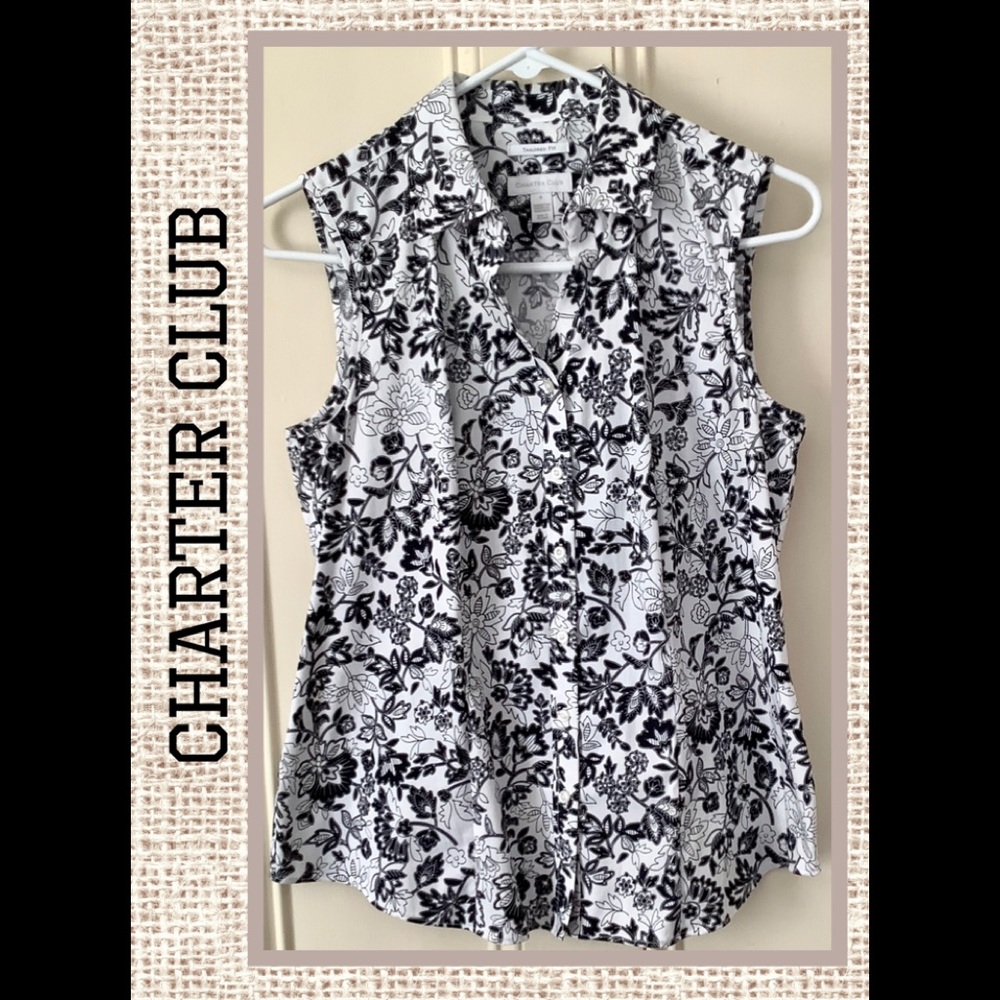 Charter Club Sleeveless Button Down Top/Blouse